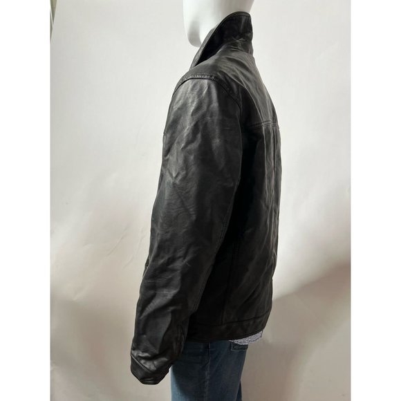 Tommy Hilfiger Mens Faux Leather Jacket Coat Black Waist Length Collared L - Picture 4 of 12